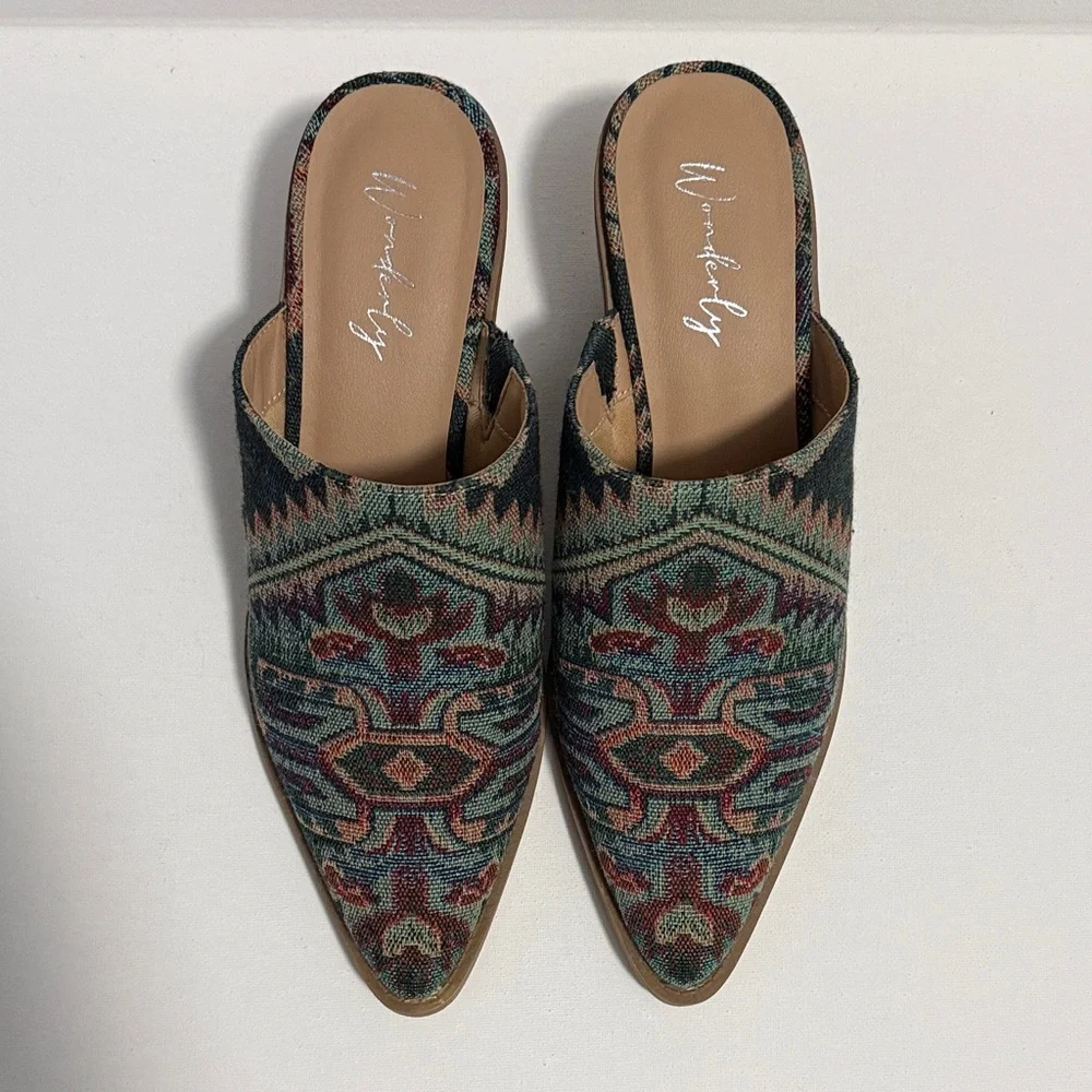 Wonderly Green and Brown Patterned Women's Mules - Picture 11 of 13
